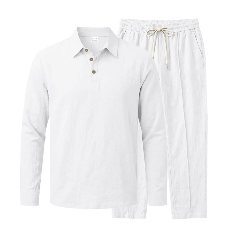 Herren Leichtes Leinen-Lounge-Set mit Henley-Kragen und elastischer Bundhose Drune