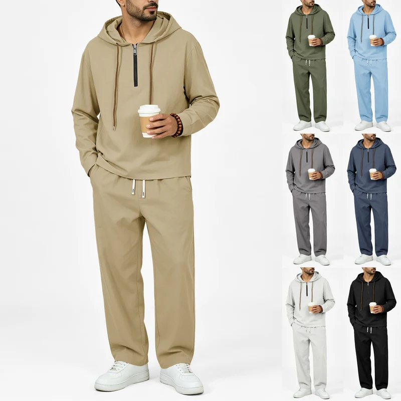 Herren Leichter Halbzip-Kapuzenpullover im Relaxed-Fit mit Kordelzug Drune