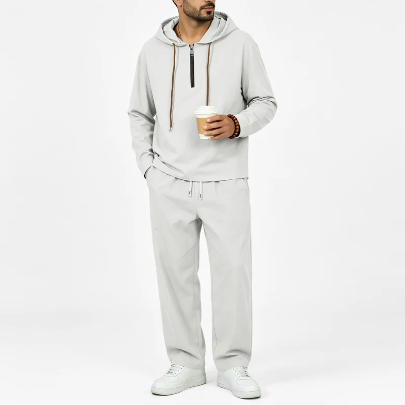 Herren Leichter Halbzip-Kapuzenpullover im Relaxed-Fit mit Kordelzug Drune