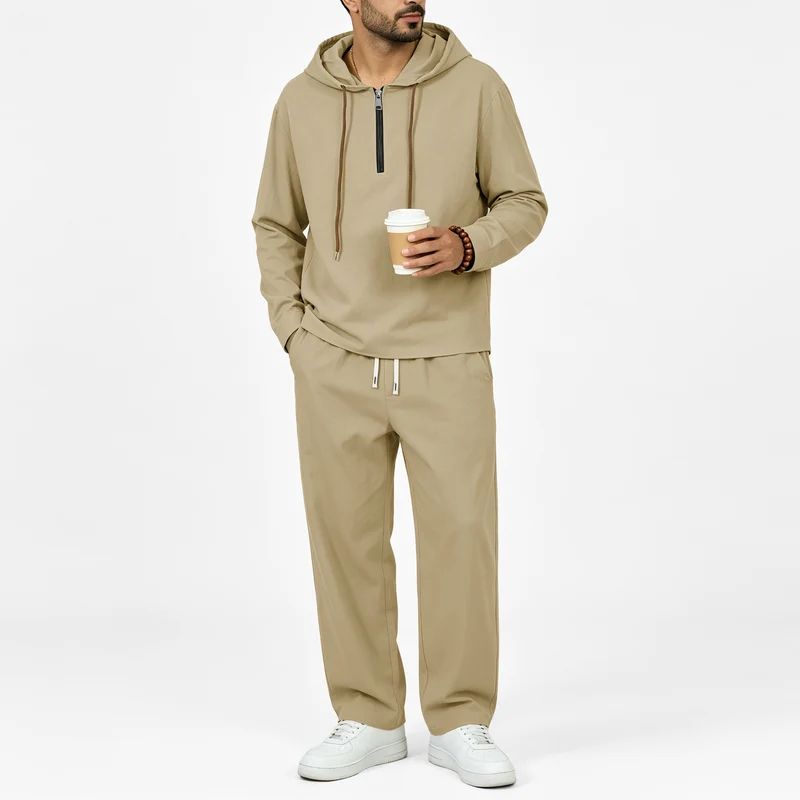 Herren Leichter Halbzip-Kapuzenpullover im Relaxed-Fit mit Kordelzug Drune