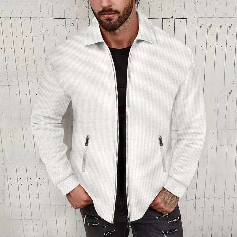 Herren Leichte Struktur-Reißverschluss-Übergangsjacke mit Kentkragen und Reißverschlusstaschen Drune