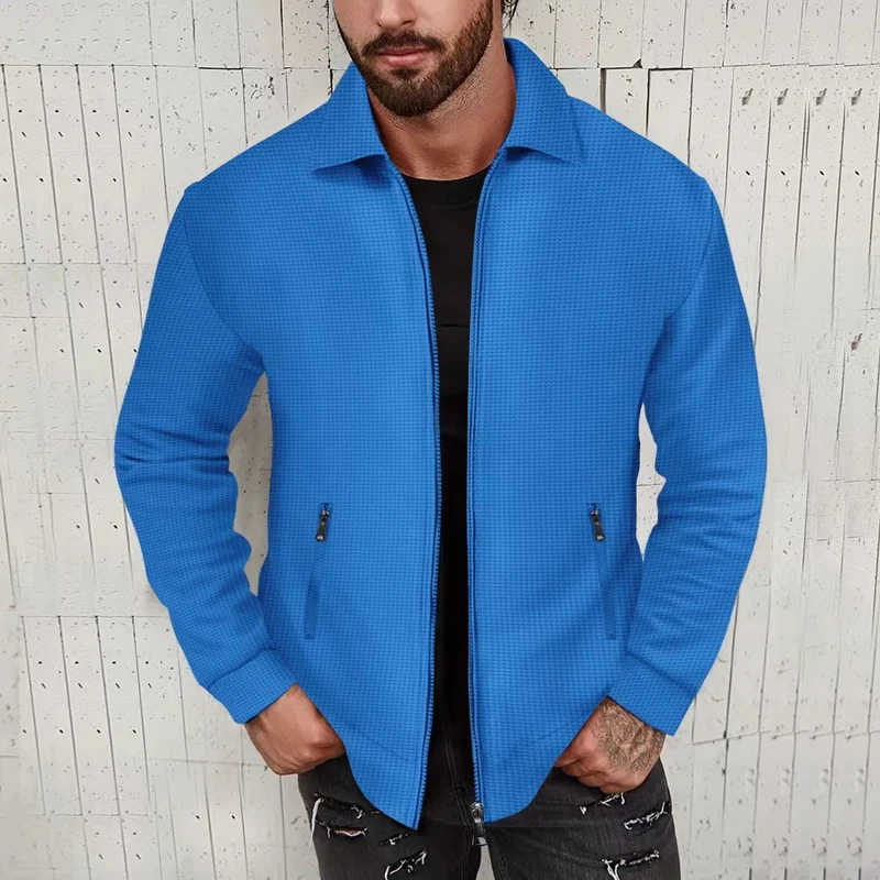 Herren Leichte Struktur-Reißverschluss-Übergangsjacke mit Kentkragen und Reißverschlusstaschen Drune