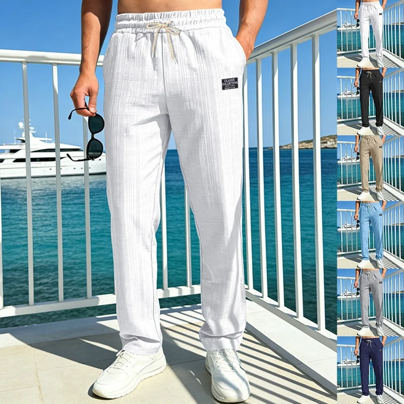 Herren Leichte Relax-Loungehose aus Strukturjersey mit Tunnelzug und geradem Bein Drune