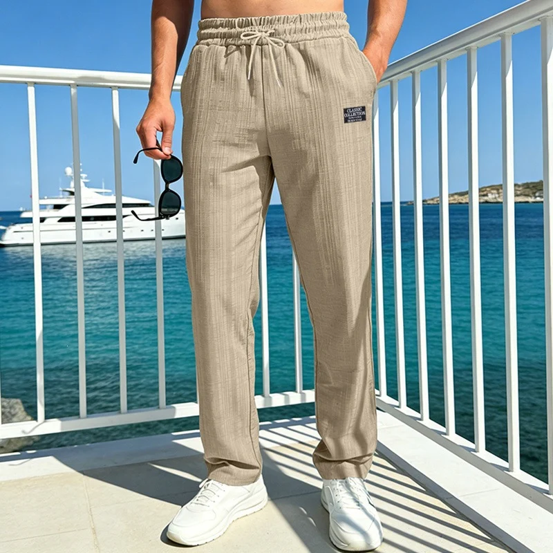 Herren Leichte Relax-Loungehose aus Strukturjersey mit Tunnelzug und geradem Bein Drune