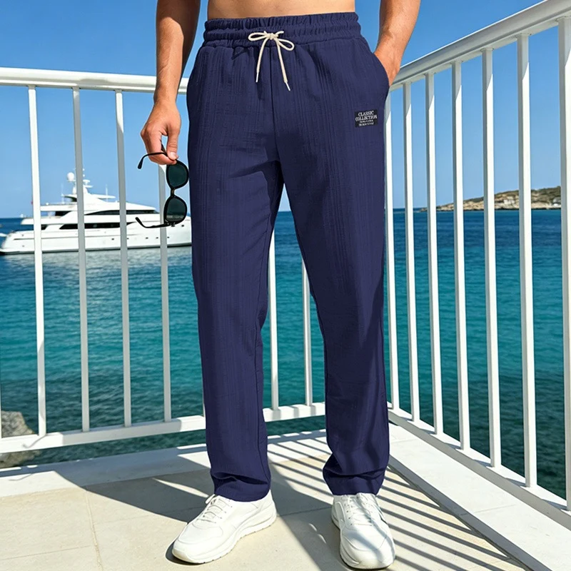 Herren Leichte Relax-Loungehose aus Strukturjersey mit Tunnelzug und geradem Bein Drune