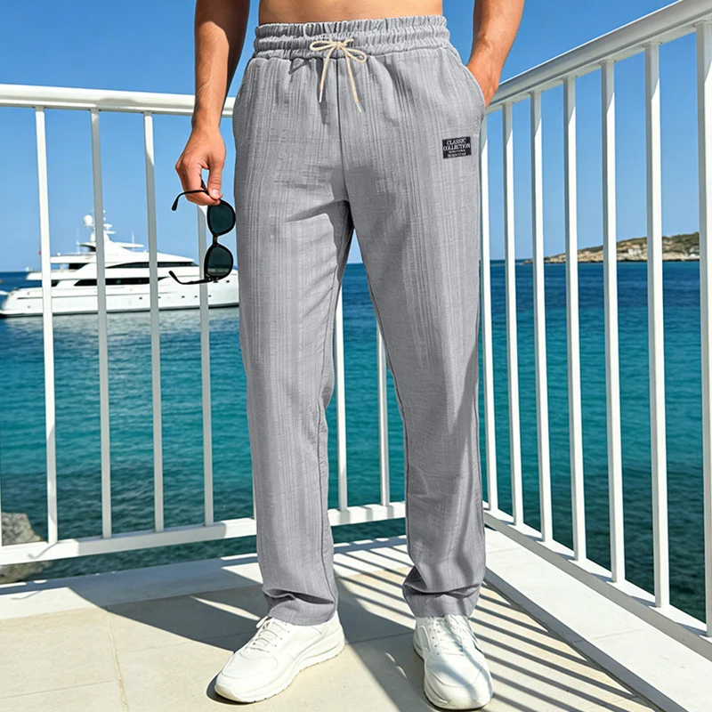 Herren Leichte Relax-Loungehose aus Strukturjersey mit Tunnelzug und geradem Bein Drune