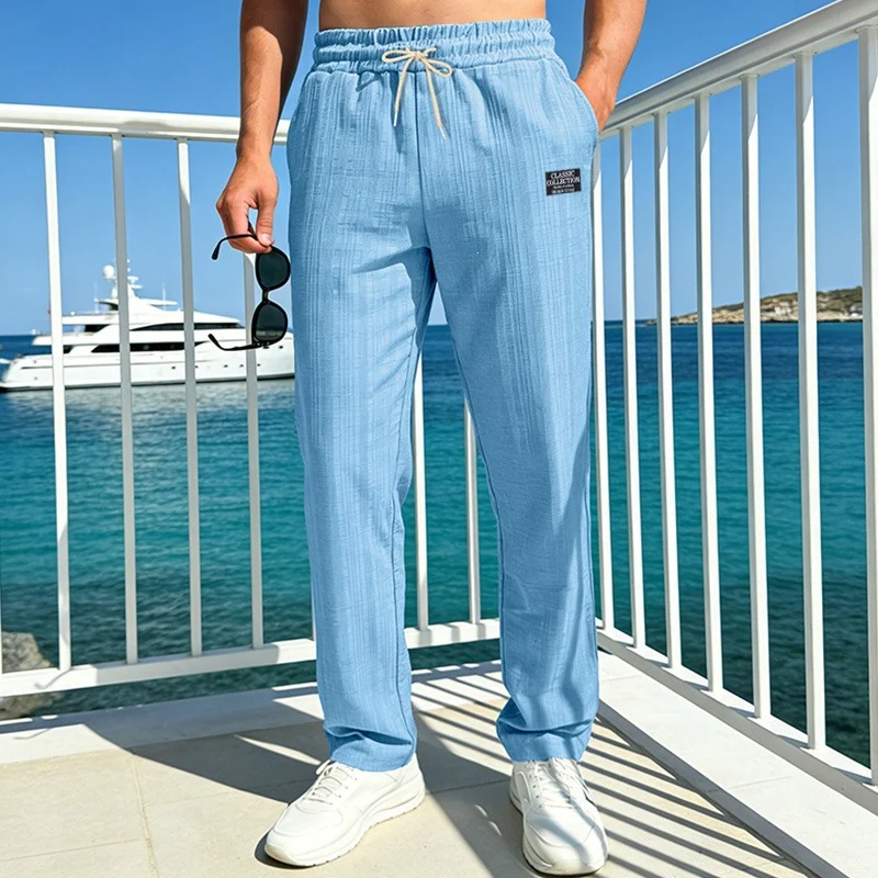 Herren Leichte Relax-Loungehose aus Strukturjersey mit Tunnelzug und geradem Bein Drune