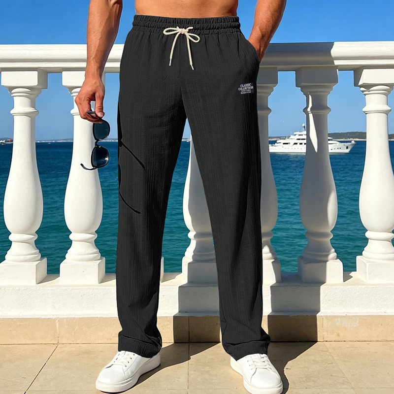 Herren Leichte Relax-Loungehose aus Strukturjersey mit Tunnelzug und geradem Bein Drune
