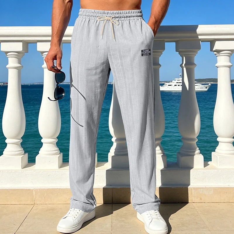Herren Leichte Relax-Loungehose aus Strukturjersey mit Tunnelzug und geradem Bein Drune