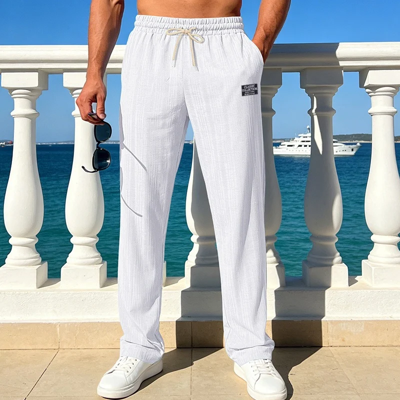 Herren Leichte Relax-Loungehose aus Strukturjersey mit Tunnelzug und geradem Bein Drune
