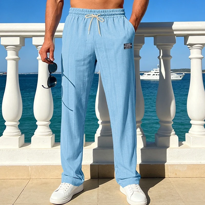Herren Leichte Relax-Loungehose aus Strukturjersey mit Tunnelzug und geradem Bein Drune