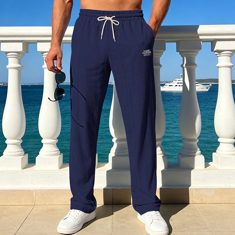 Herren Leichte Relax-Loungehose aus Strukturjersey mit Tunnelzug und geradem Bein Drune