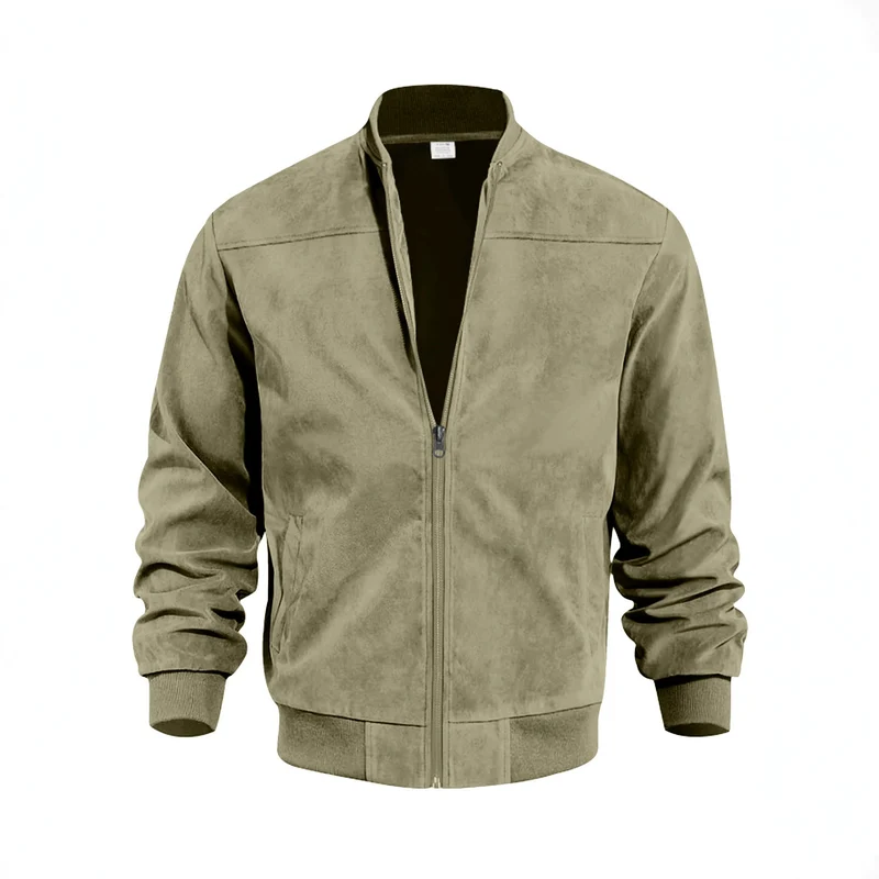 Herren Leichte Bomberjacke im Velours-Look mit Reißverschluss und Rippbündchen Drune