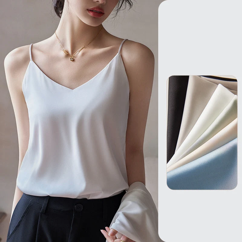 Drune | V-Ausschnitt Reine Seide Spaghettiträger Camisole Top