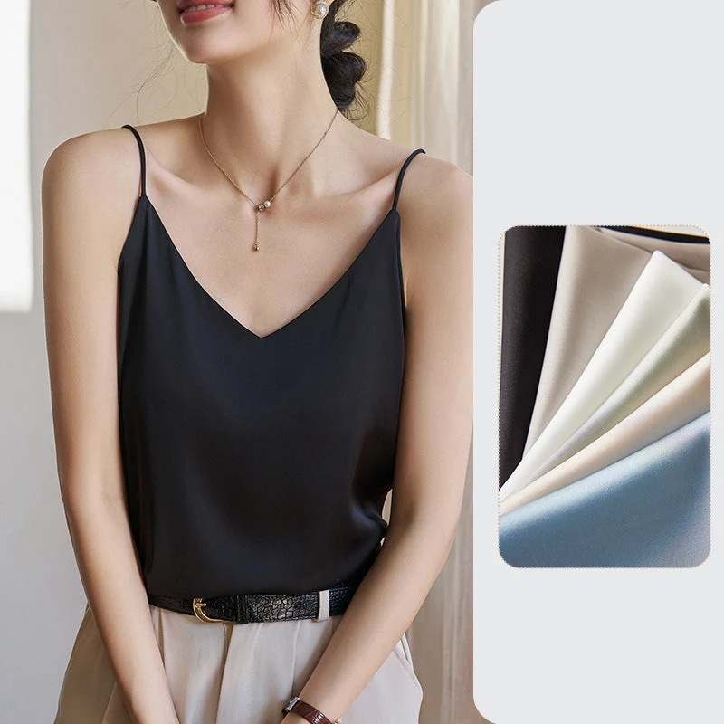 Drune | V-Ausschnitt Reine Seide Spaghettiträger Camisole Top