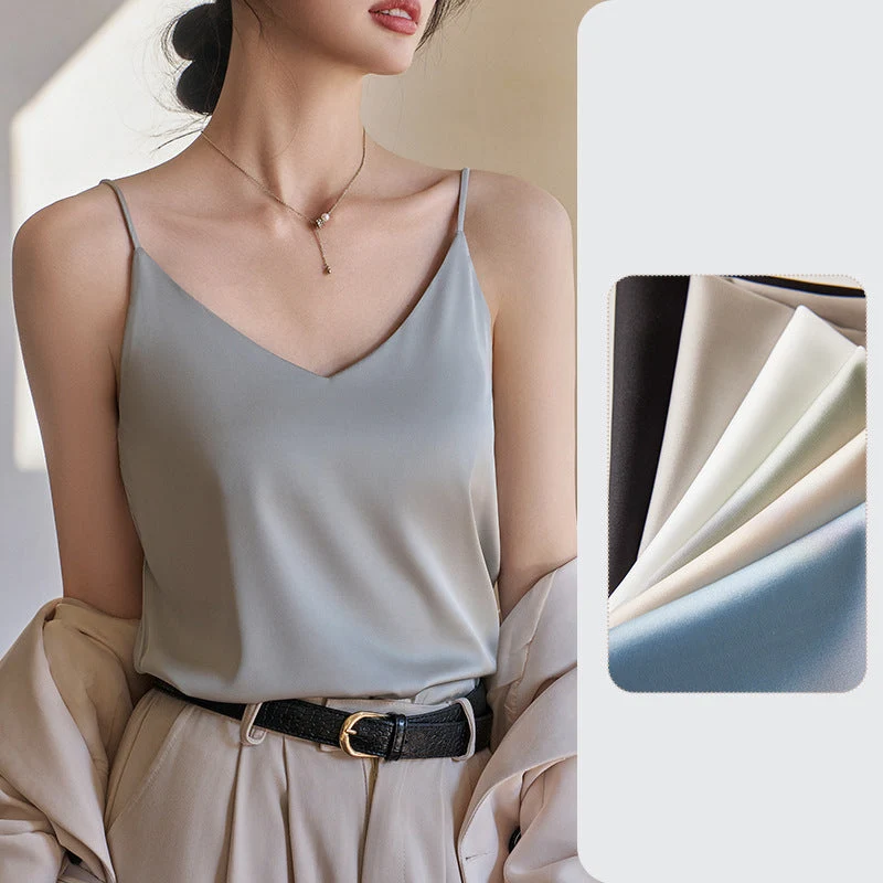 Drune | V-Ausschnitt Reine Seide Spaghettiträger Camisole Top