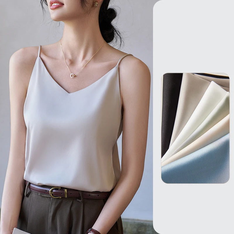 Drune | V-Ausschnitt Reine Seide Spaghettiträger Camisole Top