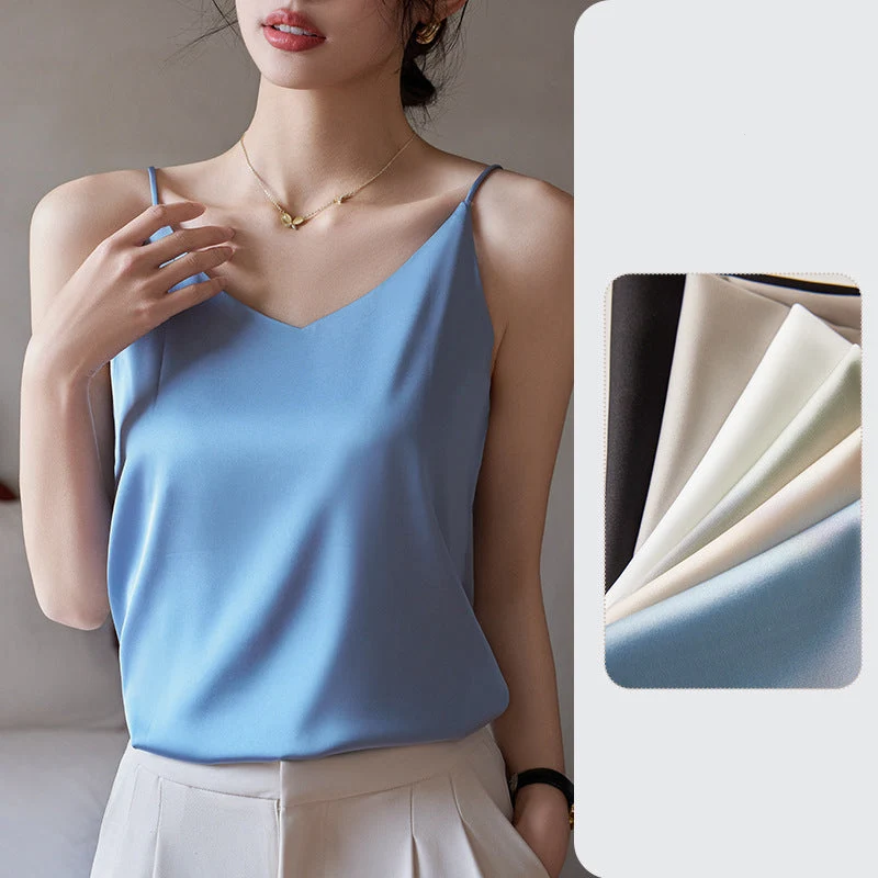 Drune | V-Ausschnitt Reine Seide Spaghettiträger Camisole Top