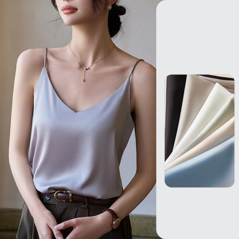 Drune | V-Ausschnitt Reine Seide Spaghettiträger Camisole Top