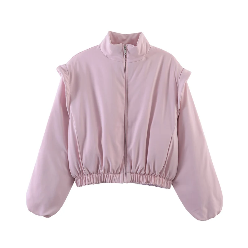 Damen Gepolsterte Cropped-Bomberjacke mit Stehkragen und elastischem Saum Drune