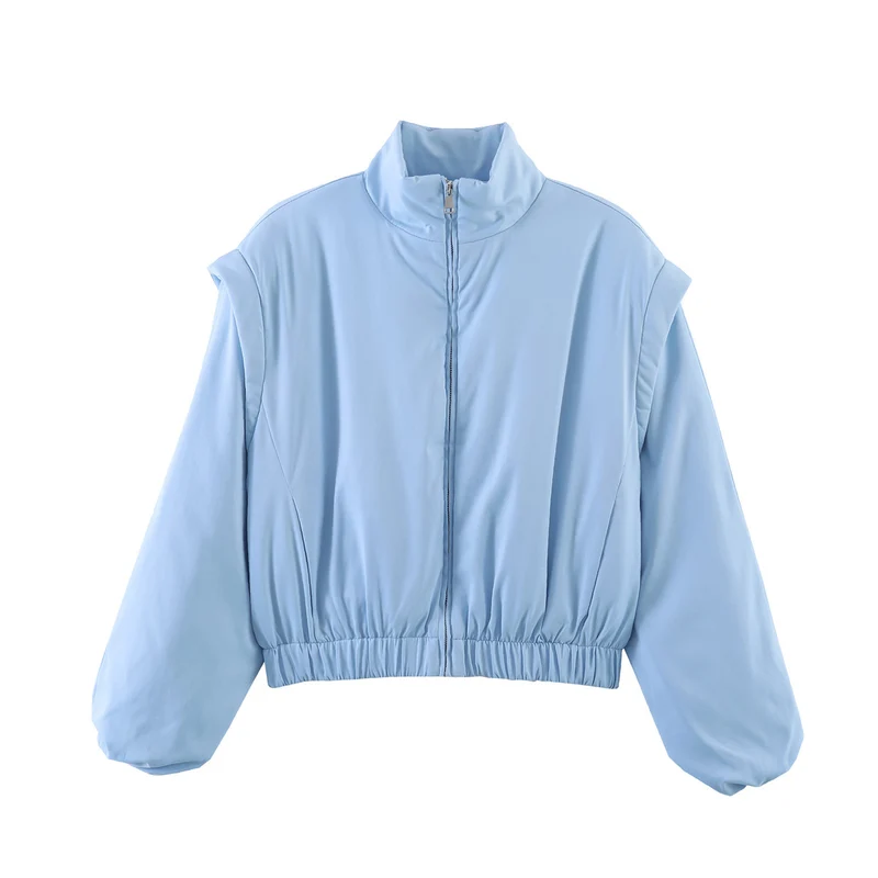 Damen Gepolsterte Cropped-Bomberjacke mit Stehkragen und elastischem Saum Drune