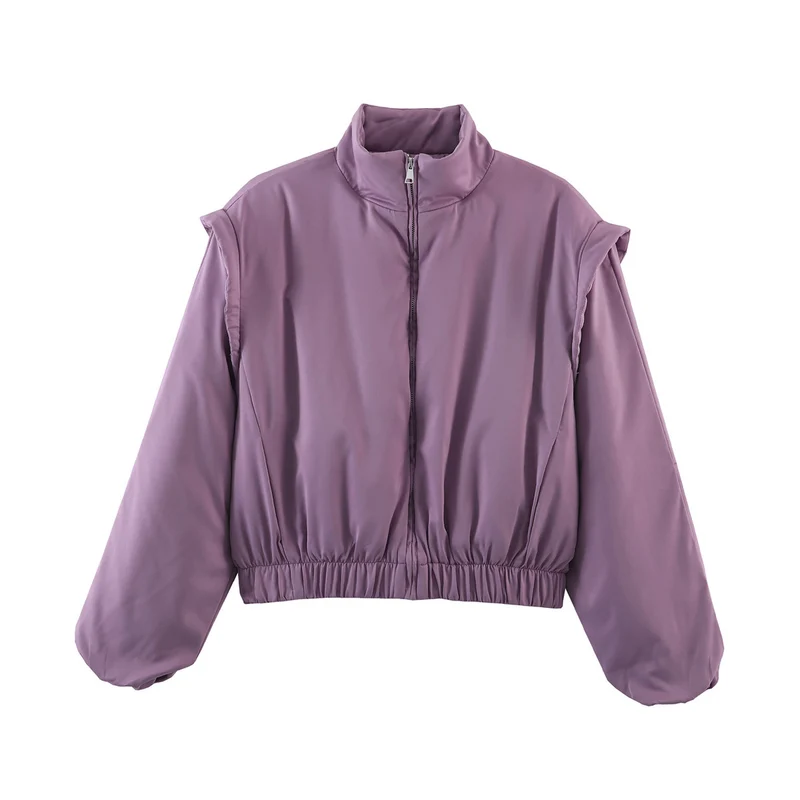 Damen Gepolsterte Cropped-Bomberjacke mit Stehkragen und elastischem Saum Drune