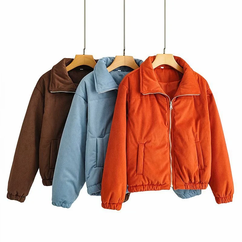 Damen Gepolsterte Cord-Steppjacke mit Stehkragen und elastischem Saum Drune