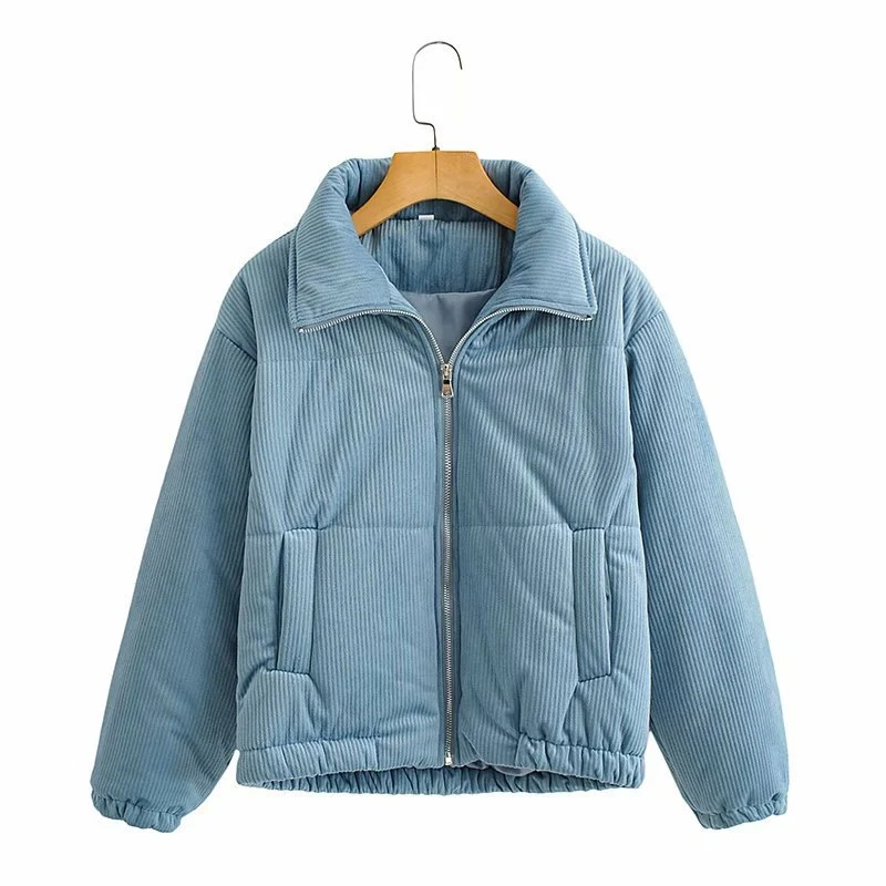Damen Gepolsterte Cord-Steppjacke mit Stehkragen und elastischem Saum Drune