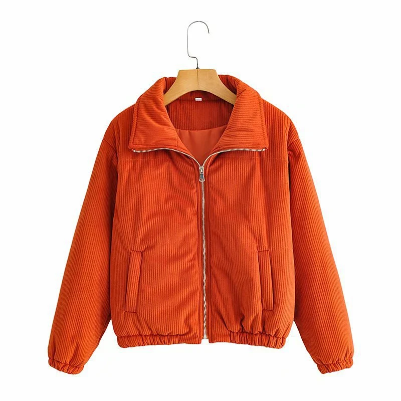 Damen Gepolsterte Cord-Steppjacke mit Stehkragen und elastischem Saum Drune