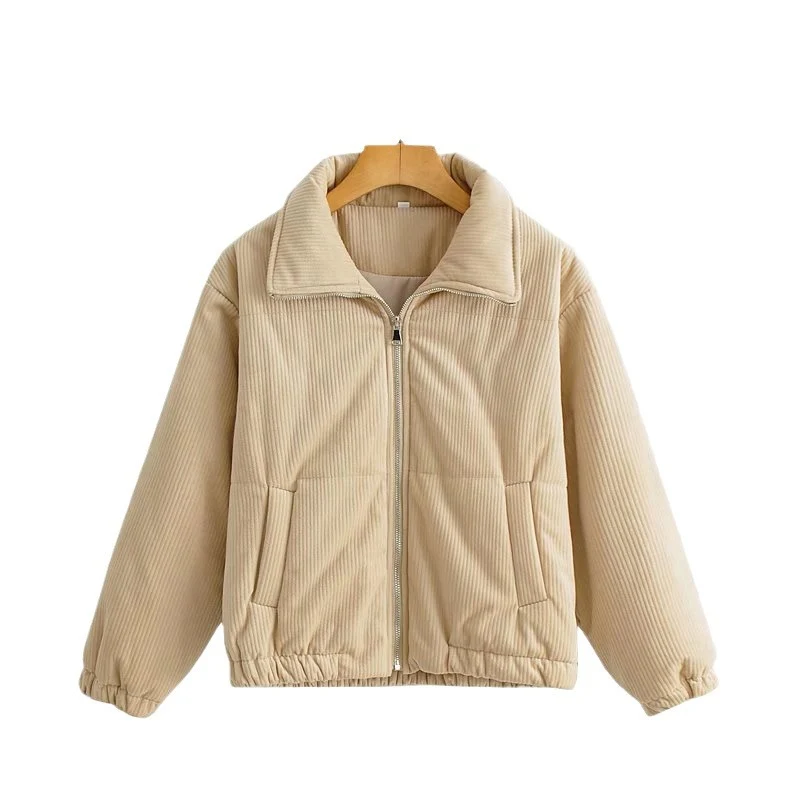 Damen Gepolsterte Cord-Steppjacke mit Stehkragen und elastischem Saum Drune