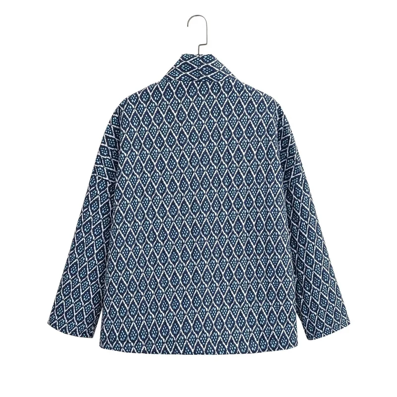 Damen Gemusterte gesteppte Kimono-Jacke mit aufgesetzten Taschen Drune
