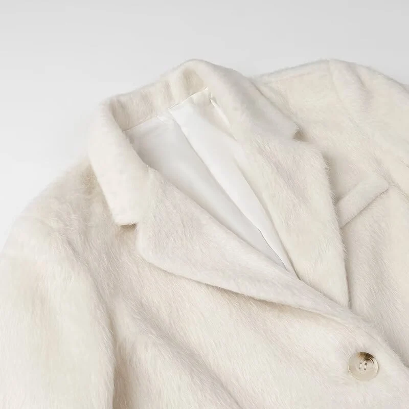 Damen Gefütterter Oversize-Blazer‑Mantel mit Reverskragen und Pattentaschen Drune