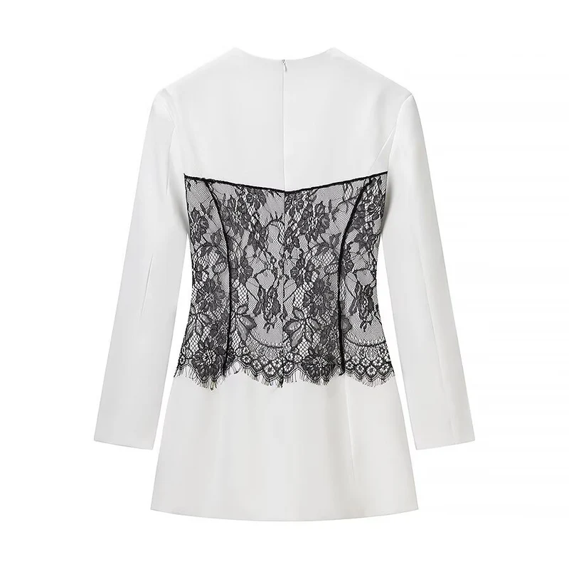 Damen Figurbetontes Minikleid mit Korsagen‑Optik und Spitzenapplikation Drune