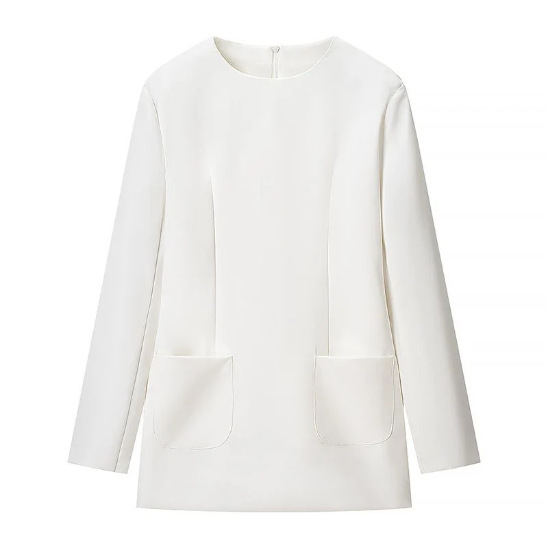 Damen Figurbetontes Mini-Kleid mit betonten Schultern und aufgesetzten Taschen Drune