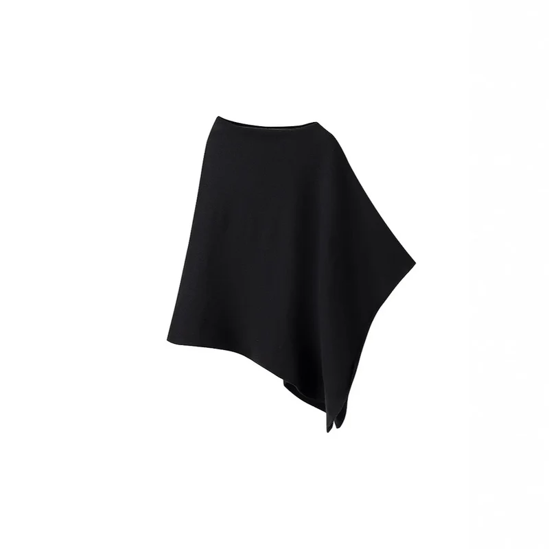 Damen Feiner Strickponcho mit asymmetrischem Saum und U‑Boot‑Ausschnitt Drune