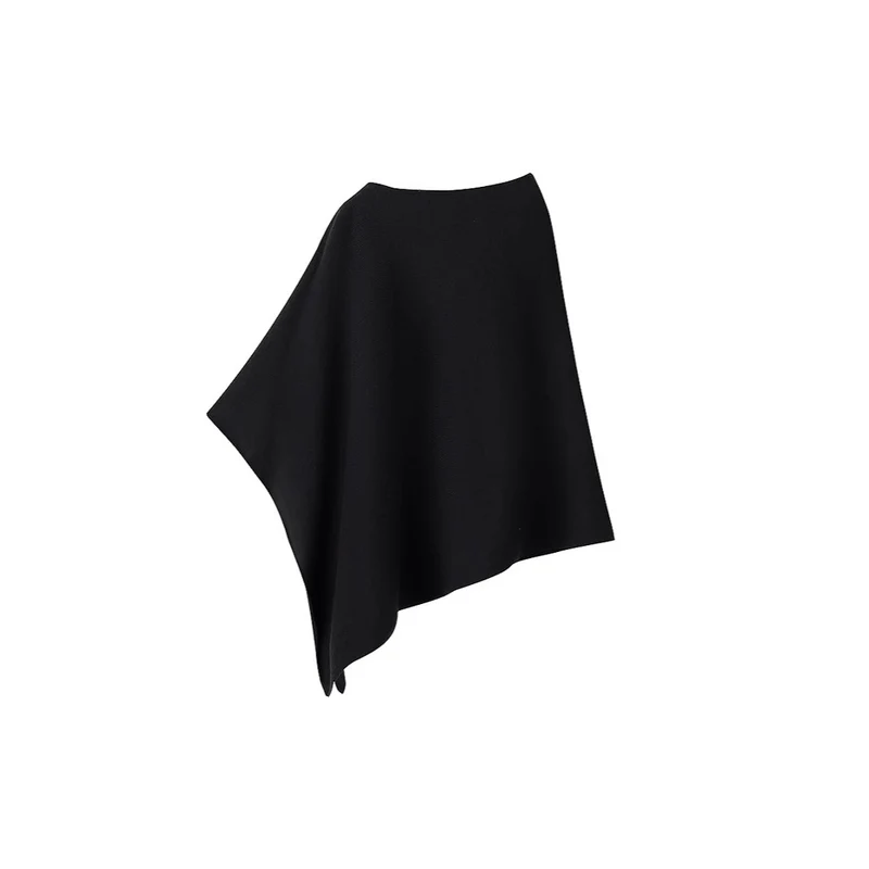 Damen Feiner Strickponcho mit asymmetrischem Saum und U‑Boot‑Ausschnitt Drune