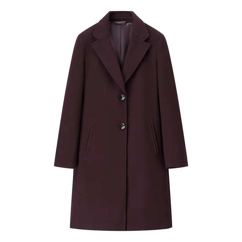 Damen Eleganter Longline-Wollmixmantel mit Reverskragen und Leistentaschen Drune
