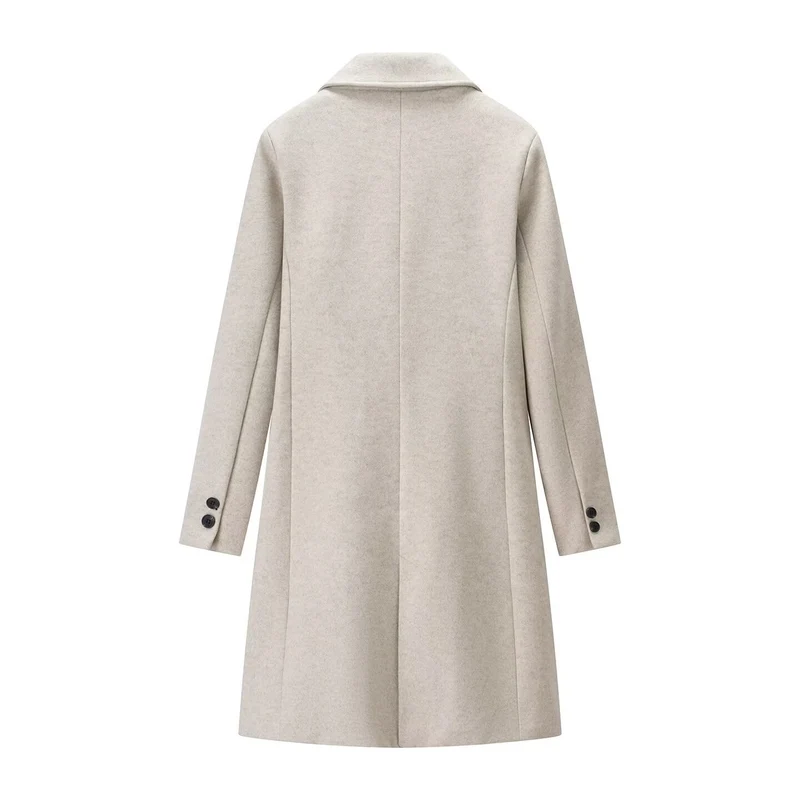 Damen Eleganter Longline-Wollmixmantel mit Reverskragen und Leistentaschen Drune