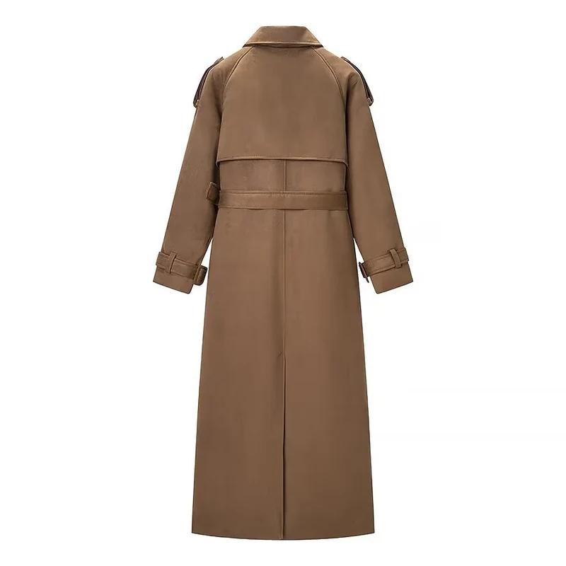 Damen Eleganter langer Taillentrenchcoat mit doppelreihiger Knopfleiste und ausgestelltem Saum Drune