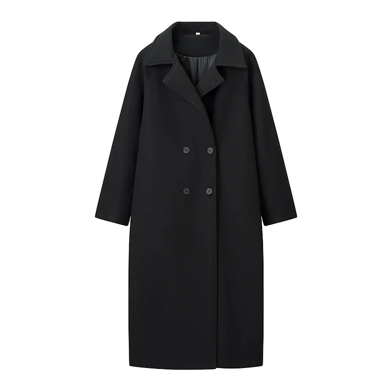 Damen Doppelreihiger Oversize-Wollmix-Mantel mit fallendem Revers und langer Silhouette Drune