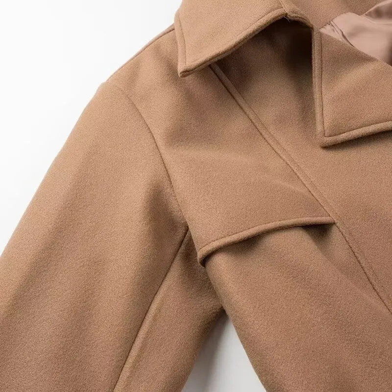Damen Doppelreihiger Maxilanger Trenchcoat mit Bindegürtel und Cape-Überwurf Drune
