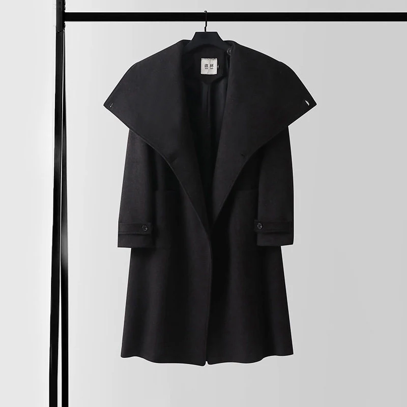 Damen Oversized Wollmix-Mantel mit weitem Schalkragen und aufgesetzten Taschen Drune
