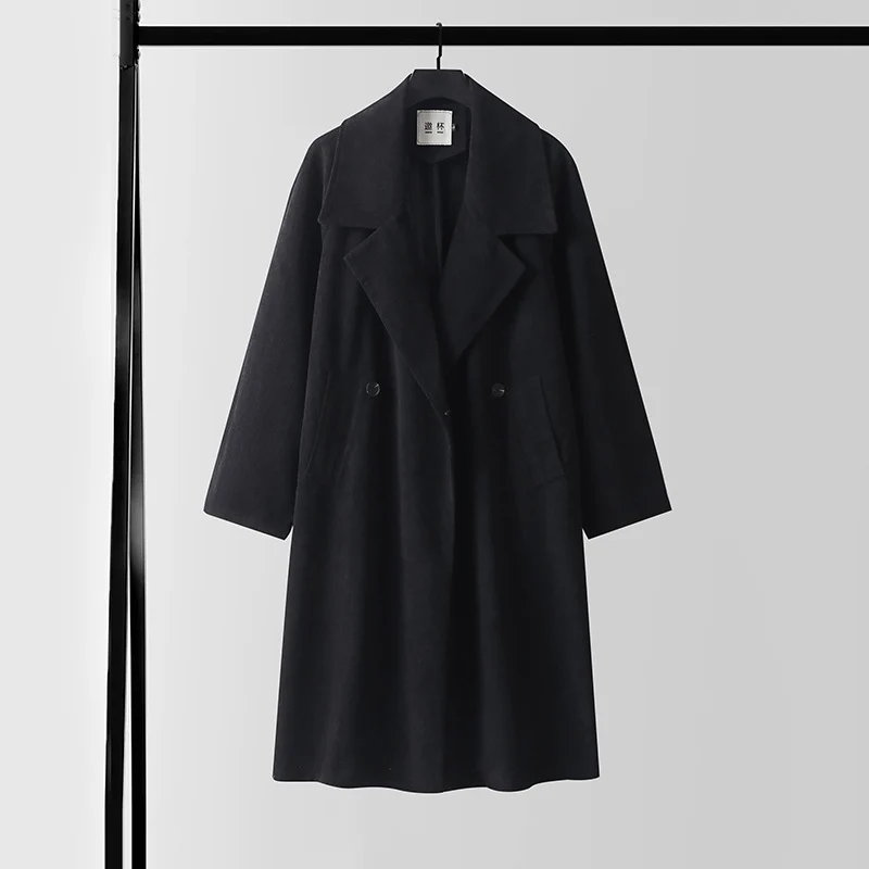 Damen Oversize Wollmix-Mantel mit breitem Revers und verdeckter Doppelknopfleiste Drune