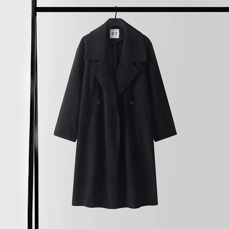 Damen Oversize Wollmix-Mantel mit breitem Revers und verdeckter Doppelknopfleiste Drune