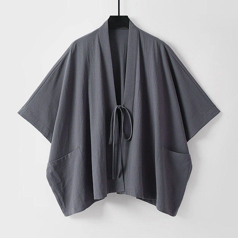 Damen Oversize Kimono-Cardigan mit Bindeband und aufgesetzten Taschen Drune