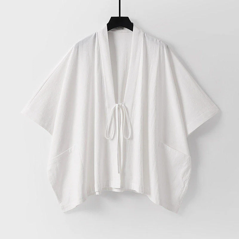 Damen Oversize Kimono-Cardigan mit Bindeband und aufgesetzten Taschen Drune