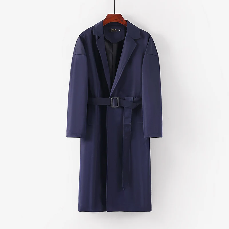 Damen Longline Trenchcoat mit Taillengürtel und fallendem Revers Drune
