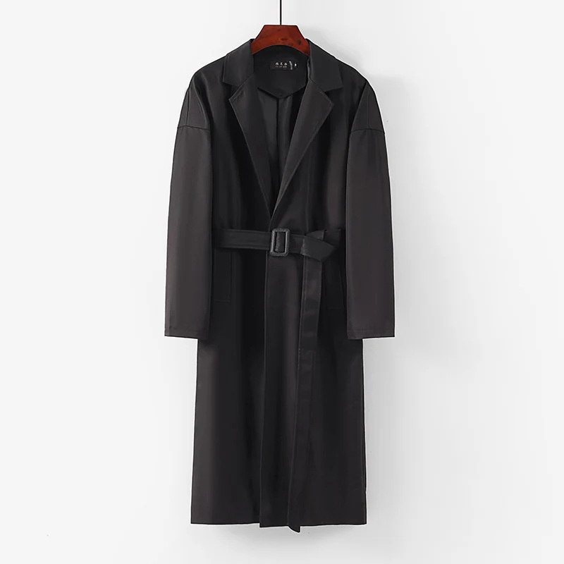 Damen Longline Trenchcoat mit Taillengürtel und fallendem Revers Drune