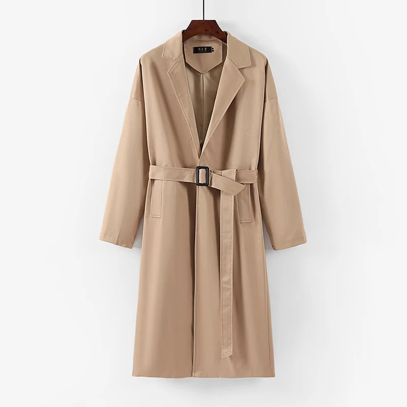 Damen Longline Trenchcoat mit Taillengürtel und fallendem Revers Drune