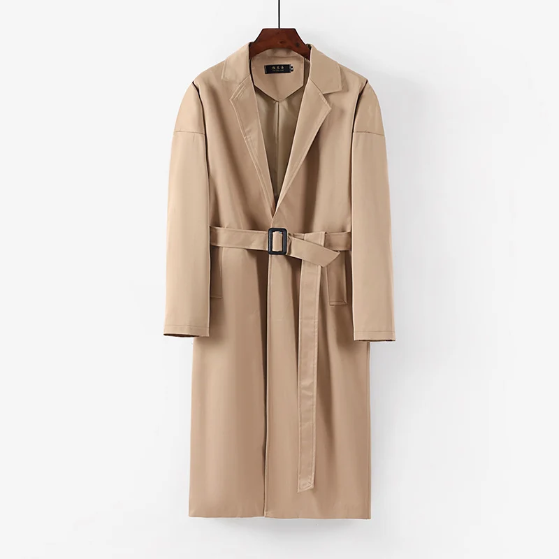 Damen Longline Trenchcoat mit Taillengürtel und fallendem Revers Drune
